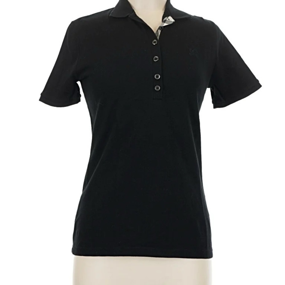 Burberry London Women’s Black Short-Sleeve Polo XL Nova Check Trim